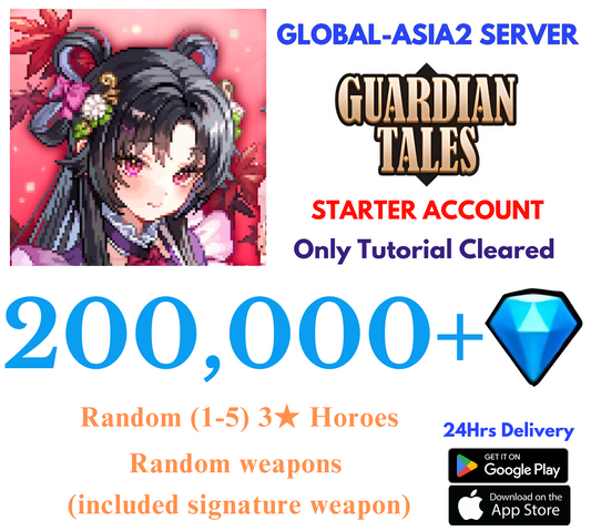 [GLOBAL-ASIA W2] 200,000+Gems Guardian Tales Starter Reroll Account