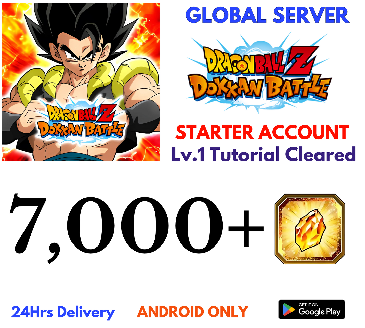 [GLOBAL/Android] 7,000+Gems Dragon Ball Z Dokkan Battle Lv.1 Starter Reroll Account