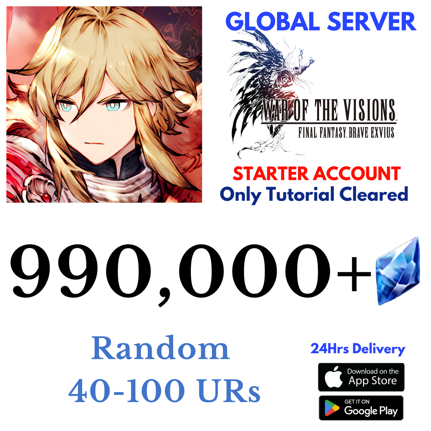 [GLOBAL] 990,000+Gems WAR OF THE VISIONS : FFBE Starter Reroll Account