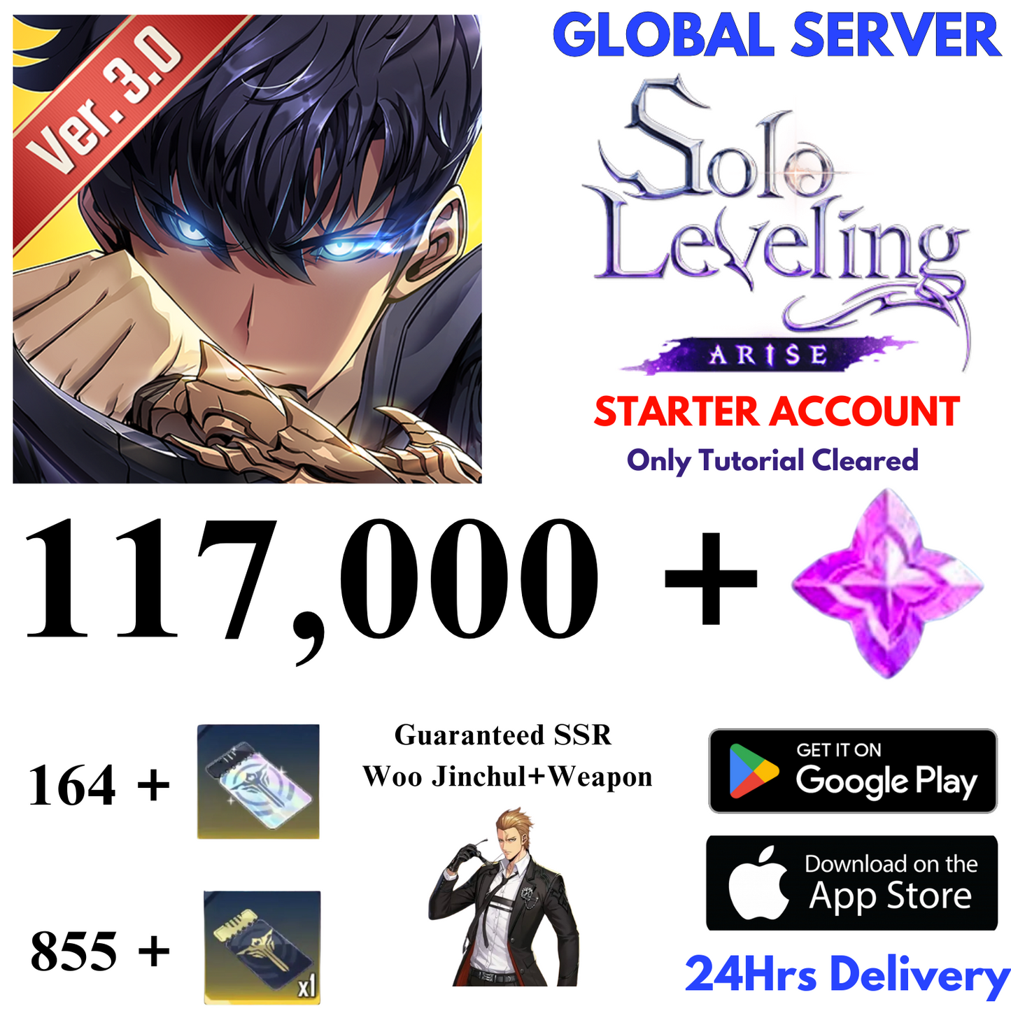 [GLOBAL] 117,000+ Essence Stones | Solo Leveling:ARISE Starter Reroll Account