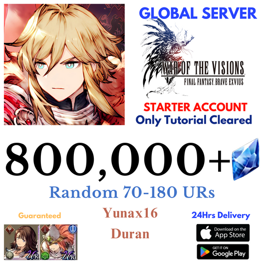 [GLOBAL] 800,000+Gems+Yunax16 WAR OF THE VISIONS : FFBE Starter Reroll Account