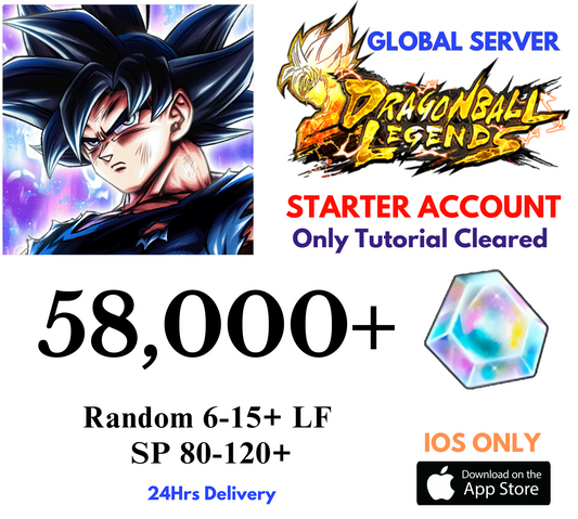 [GLOBAL/iOS] 58,000+Gems Dragon Ball Legends Lv.1 Starter Reroll Account