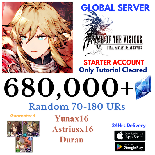 [GLOBAL] 680,000+Gems+Yunax16+Astriusx16 WAR OF THE VISIONS : FFBE Starter Reroll Account