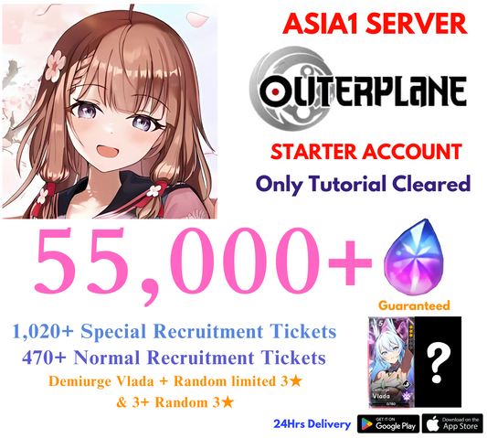 [ASIA1] 55,000+Gems+Demiurge Vlada & Random Limited OUTERPLANE Starter Reroll Account