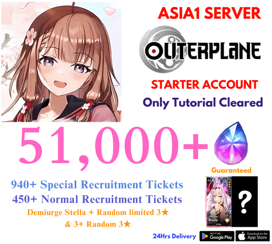 [ASIA1] 51,000+Gems+Demiurge Stella & Random Limited OUTERPLANE Starter Reroll Account